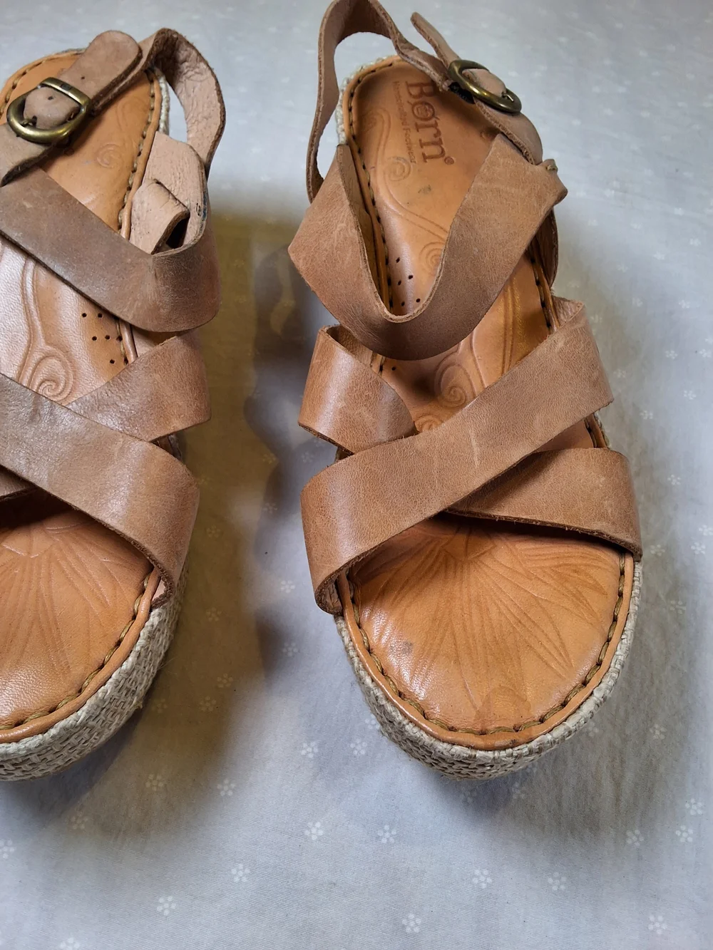 Born Women's Brown Leather Espadrille Wedge Sandals